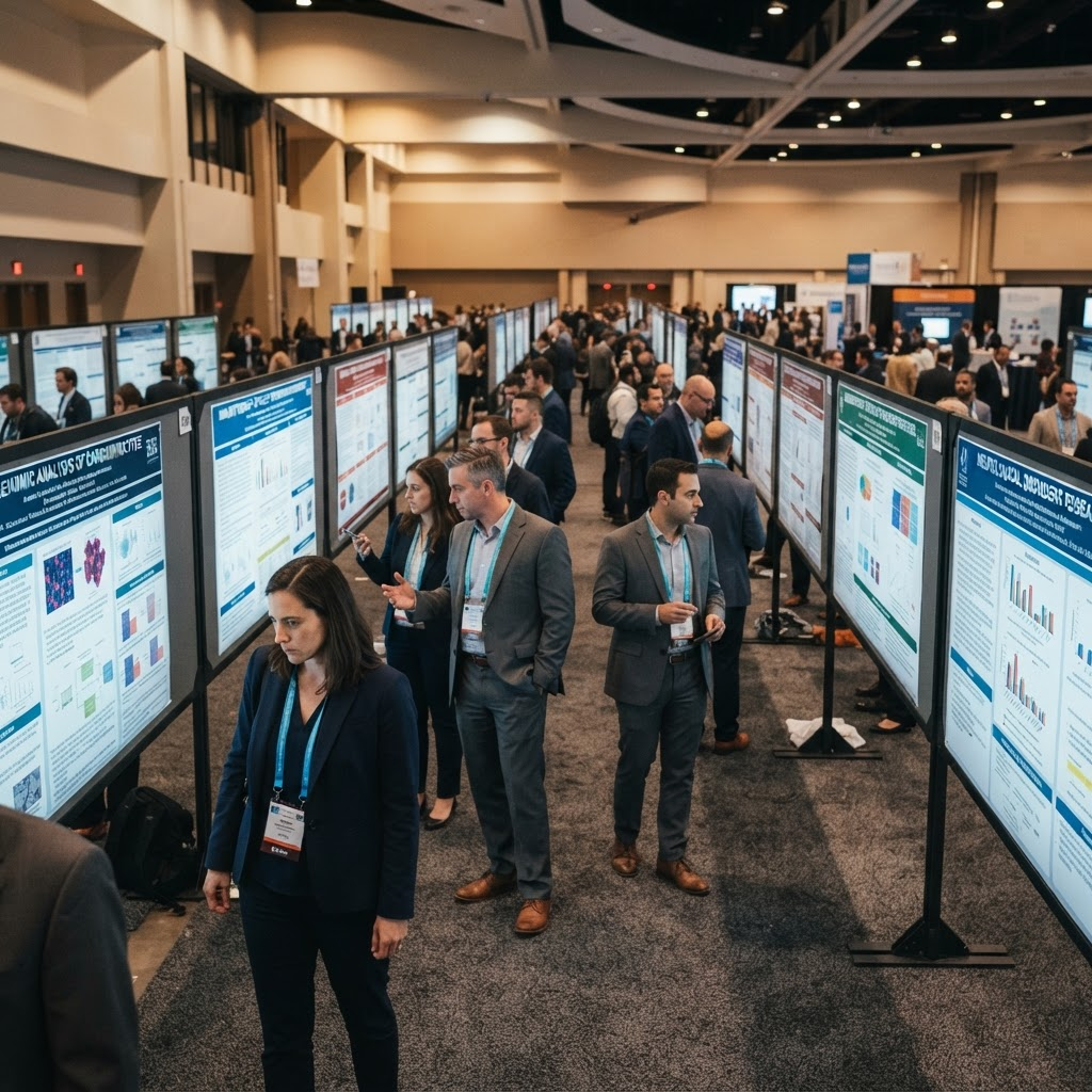 Delegates browsing ePoster displays on-site at a scientific conference